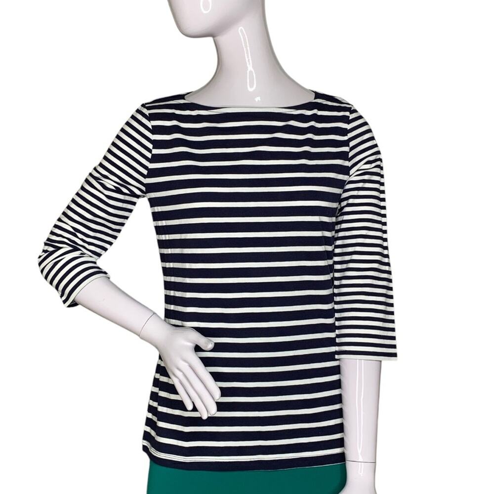 Merona NWT Blouse Stripe Navy Blue and White 3/4 Sleeve Pullover Size S